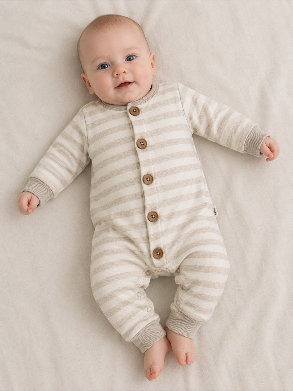 Rabbit + Bear Organic Cream & Tan Striped Onesie